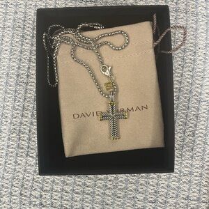 David Yurman Silver Cross Pendant with Gold Accent Tag